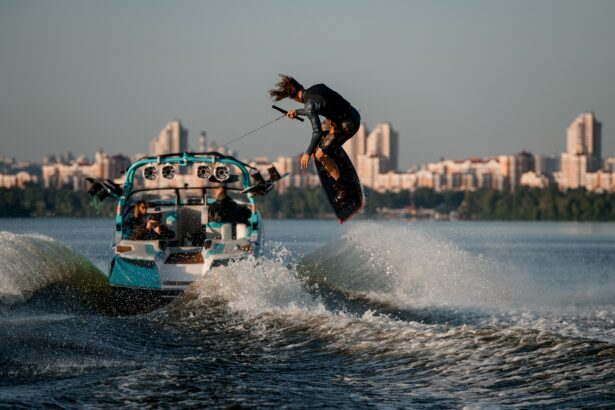 Group wakesurfing during Austin boat rental on Lake Travis, Texas