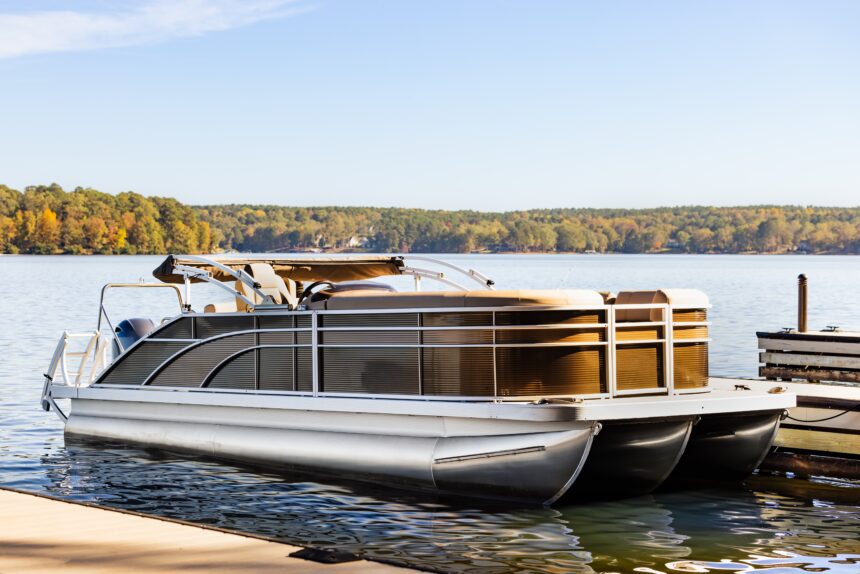 Couple enjoying luxury sunset cruise with Panama City Pontoon Charters in Florida waters