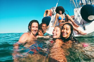 People Partying on Lake Austin on a boat