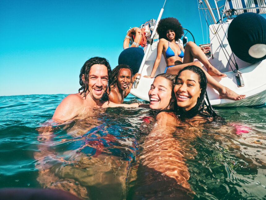People Partying on Lake Austin on a boat