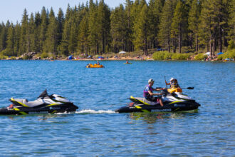 People having fun on jet skis on lake havasu