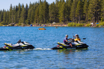 People having fun on jet skis on lake havasu